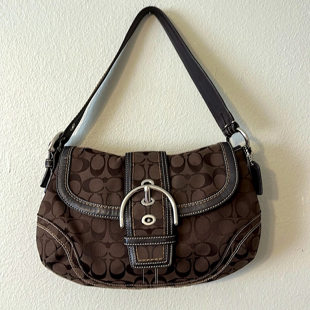Vintage Y2K Coach Signature Soho Brown Monogram Leather & Fabric Shoulder Bag